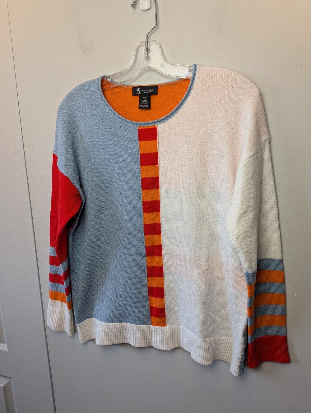 ALISON SHERI Women Crewneck Long Sleeves Size Medium Colorful Stripes